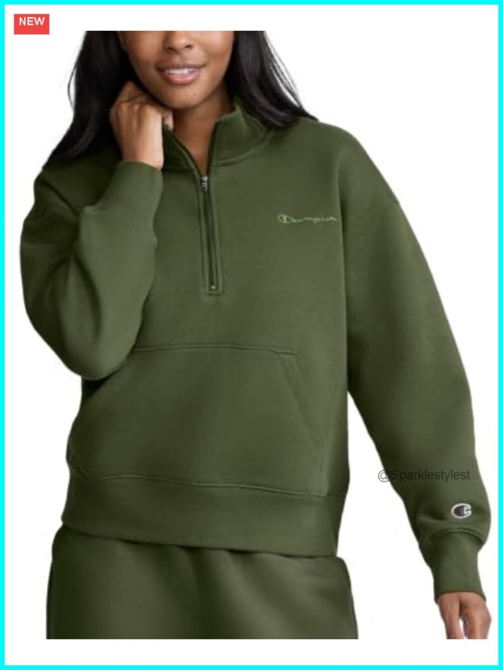 Powerblend Fleece Mock Neck Quarter-Zip Pullover Kangaroo Pocket